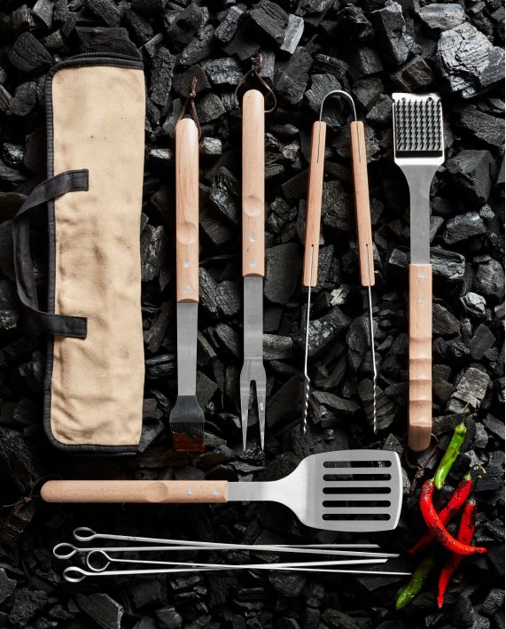 Black-Handled 4-Piece Barbecue Tool Set | Crate & Barrel