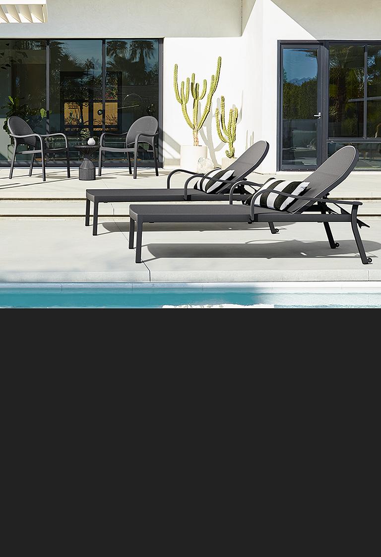 modern double chaise lounge outdoor on Lanai Mesh Outdoor Patio Furniture Crate And Barrel