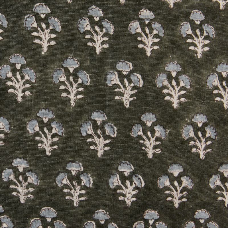 Ficus Green Floral Block Print Organic Cotton Linen Window Curtain Panel 48"x108" - image 1 of 6