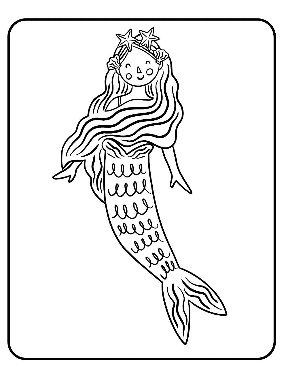 Easy Mermaid Printable Coloring Page
