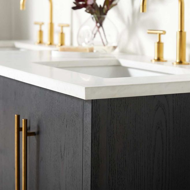 Carmen Tall White Marble Shelf and Black Ash Wood Bathroom Storage