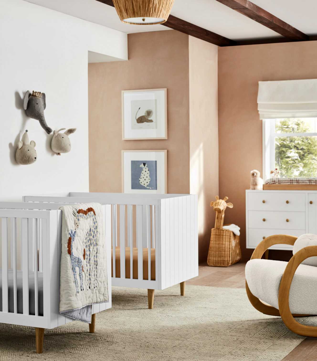 Walnut and store white crib