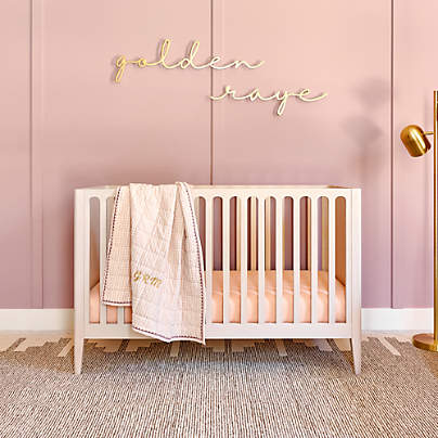 Archie Whitewashed Ash Wood Convertible Baby Crib