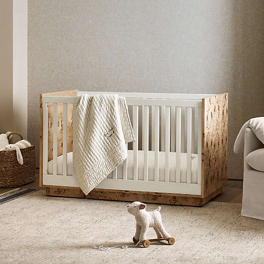 Calli Burlwood and Linen White Convertible Baby Crib