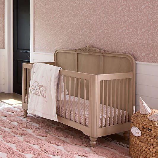 Lennox Carved Natural Wood Convertible Baby Crib by Leanne Ford