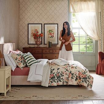 Waveland Ivory and Natural Stripe Upholstered Kids Twin Bed