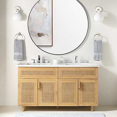 Dual Marble and Brass Sink Vanity with Marble Shelf - Transitional -  Bathroom