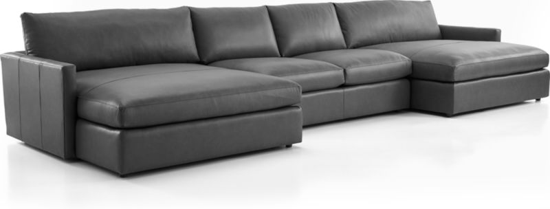Lounge Leather 3Piece Double Chaise Sectional Sofa Crate and Barrel