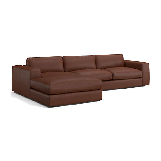 Oceanside Low Leather 2-Piece Deep-Seat Left-Arm Chaise Sectional Sofa