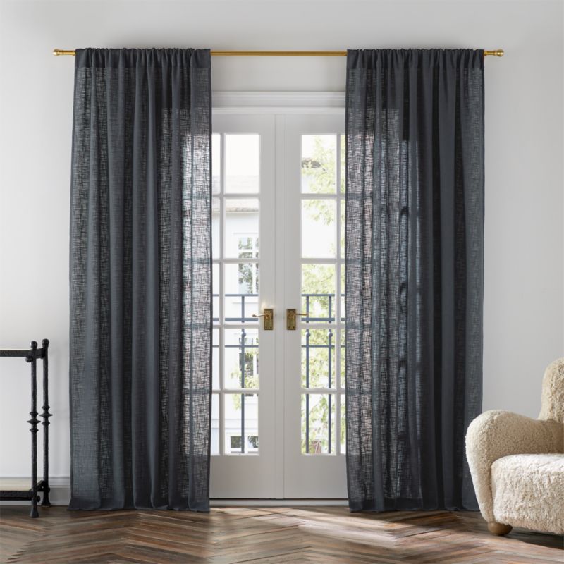 Lindstrom Organic Cotton Pinstripe Grey Curtain Panel 52"x84" | Crate & Barrel