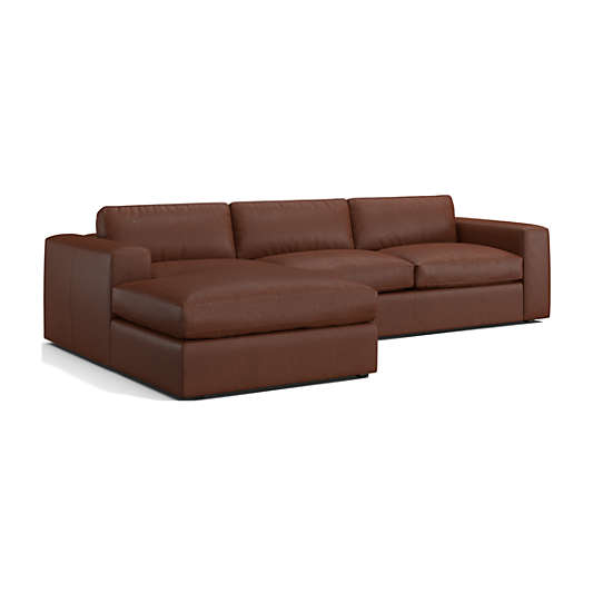 Oceanside Leather Deep-Seat 2-Piece Chaise Sectional Sofa