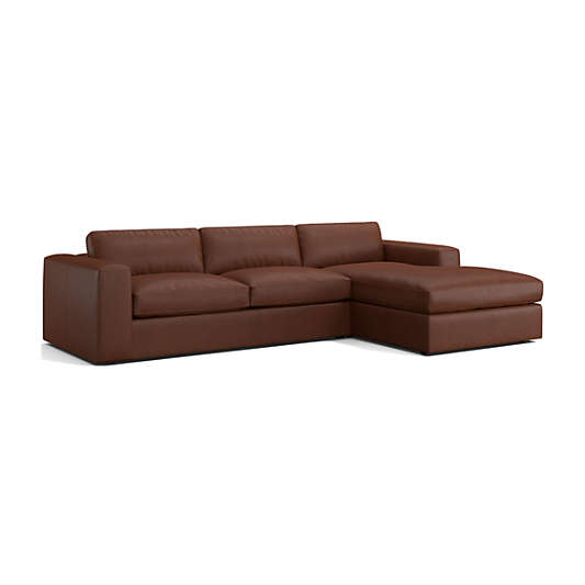 Oceanside Leather Deep-Seat 2-Piece Chaise Sectional Sofa