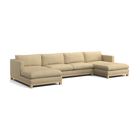 Pacific Wood Leather 3-Piece U-Shaped Sectional Sofa