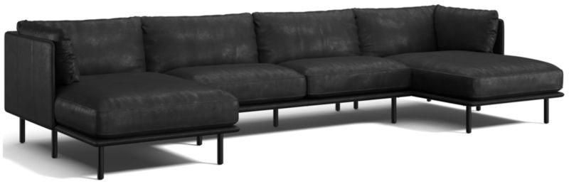 Wells Leather 3-Piece Double-Chaise Sectional Sofa - image 0 of 9