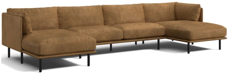 Wells Leather 3-Piece Double-Chaise Sectional Sofa - image 0 of 9