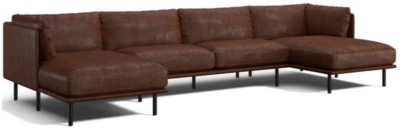 Wells Leather 3-Piece Double-Chaise Sectional Sofa - image 0 of 9