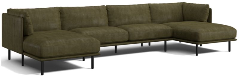 Wells Leather 3-Piece Double-Chaise Sectional Sofa - image 0 of 9