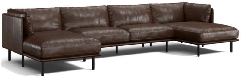 Wells Leather 3-Piece Double-Chaise Sectional Sofa - image 0 of 9