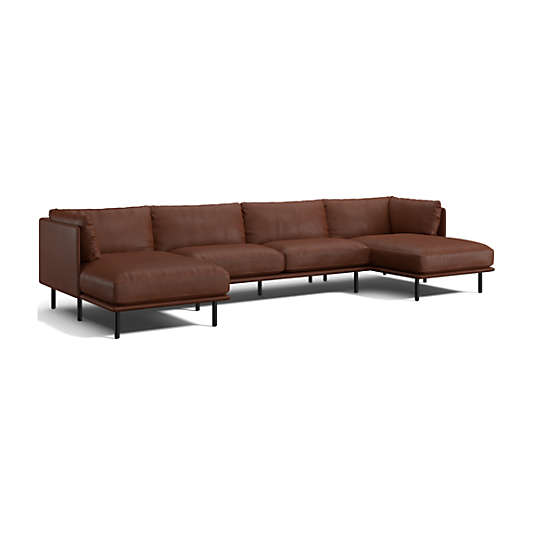 Wells Leather 3-Piece Double-Chaise Sectional Sofa