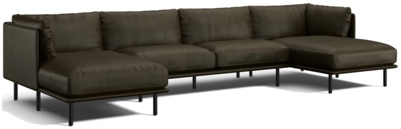 Wells Leather 3-Piece Double-Chaise Sectional Sofa - image 0 of 9