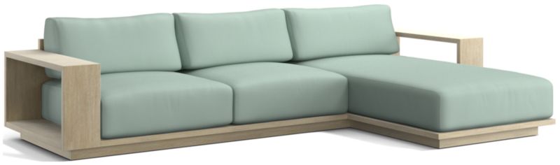 Viewing product image Mallorca Wood 2-Piece Right-Arm Chaise Outdoor Sectional Sofa with Ivory Cushions - image 1 of 11