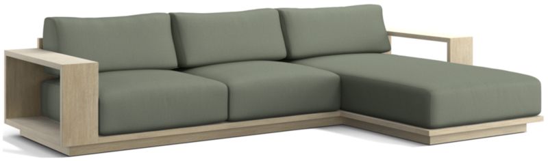 Viewing product image Mallorca Wood 2-Piece Right-Arm Chaise Outdoor Sectional Sofa with Ivory Cushions - image 1 of 11