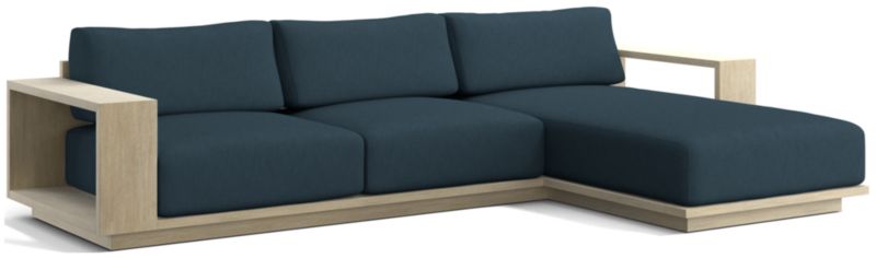 Viewing product image Mallorca Wood 2-Piece Right-Arm Chaise Outdoor Sectional Sofa with Ivory Cushions - image 1 of 11