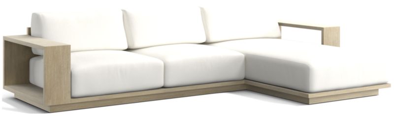 Viewing product image Mallorca Wood 2-Piece Right-Arm Chaise Outdoor Sectional Sofa with Ivory Cushions - image 1 of 11