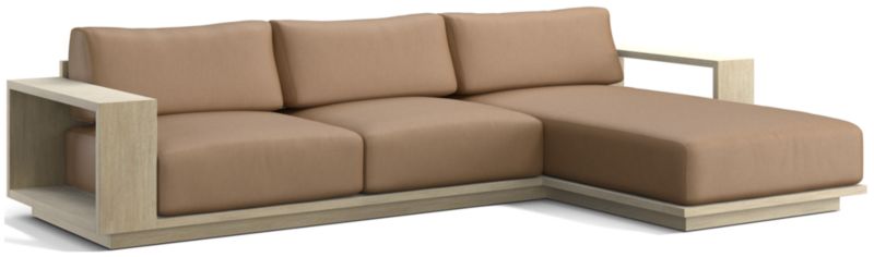 Viewing product image Mallorca Wood 2-Piece Right-Arm Chaise Outdoor Sectional Sofa with Ivory Cushions - image 1 of 11