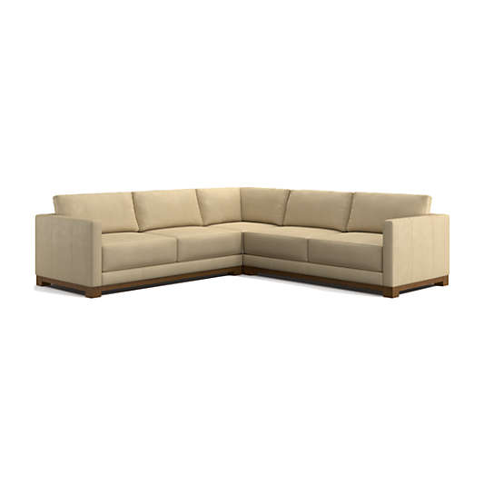 Gather Wood Base Leather 3-Piece L-Shaped Sectional Sofa