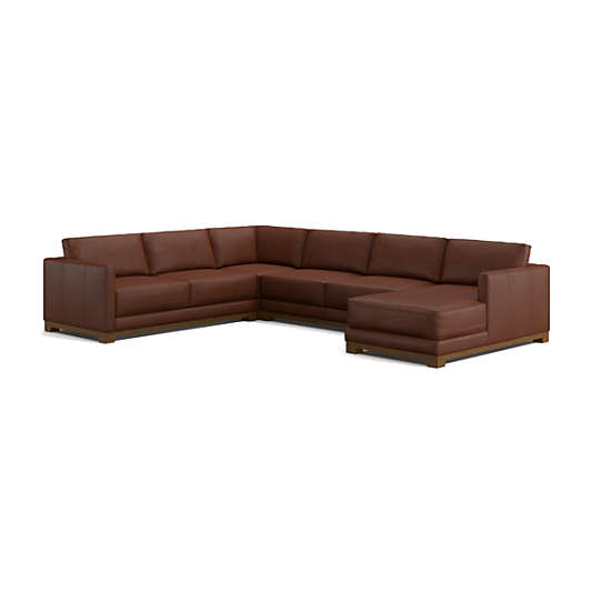 Gather Wood Base Leather 4-Piece Corner Sectional Sofa with Chaise Lounge