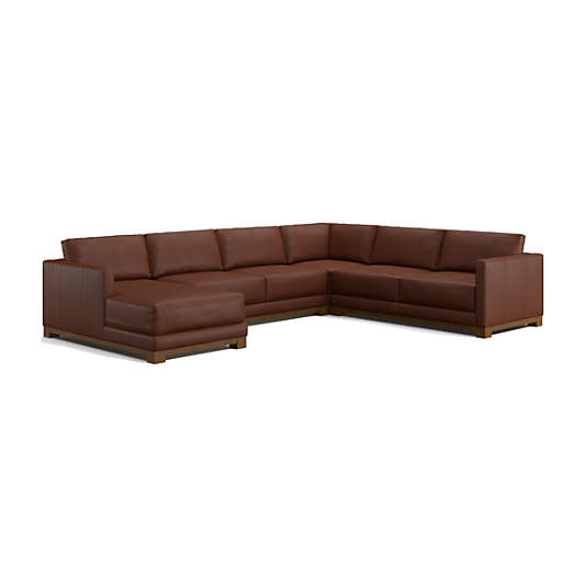 Gather Wood Base Leather 4-Piece Corner Sectional Sofa with Chaise Lounge