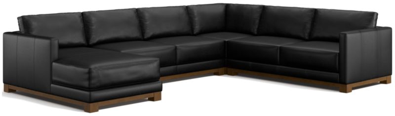 Gather Wood Base Leather 4-Piece Corner Sectional Sofa with Chaise Lounge - image 0 of 7