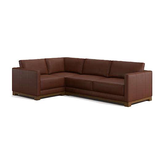 Gather Wood Base Leather 3-Piece L-Shaped Sectional Sofa