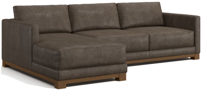 Gather Deep Wood Base Leather 2-Piece Chaise Sectional Sofa - image 0 of 7