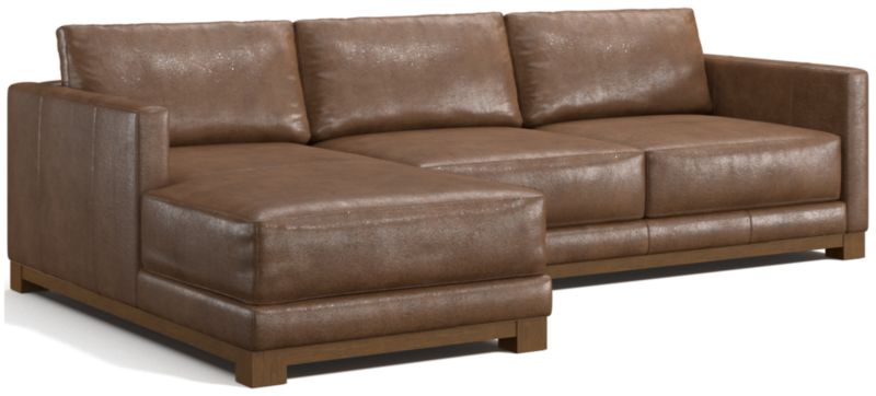 Gather Deep Wood Base Leather 2-Piece Chaise Sectional Sofa - image 0 of 7