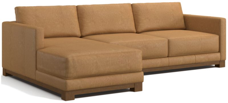 Gather Deep Wood Base Leather 2-Piece Chaise Sectional Sofa - image 0 of 7