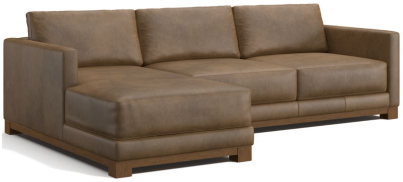 Gather Deep Wood Base Leather 2-Piece Chaise Sectional Sofa - image 0 of 7