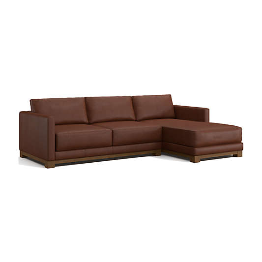Gather Deep Wood Base Leather 2-Piece Chaise Sectional Sofa