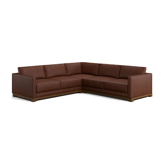 Gather Deep Wood Base Leather 3-Piece L-Shaped Sectional Sofa