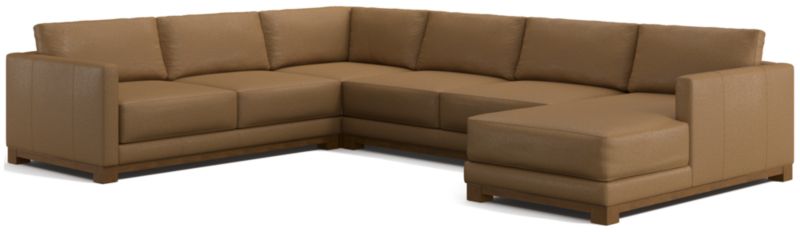 Gather Deep Wood Base Leather 4-Piece Corner Sectional Sofa with Chaise Lounge - image 0 of 7