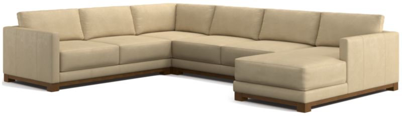 Gather Deep Wood Base Leather 4-Piece Corner Sectional Sofa with Chaise Lounge - image 0 of 7