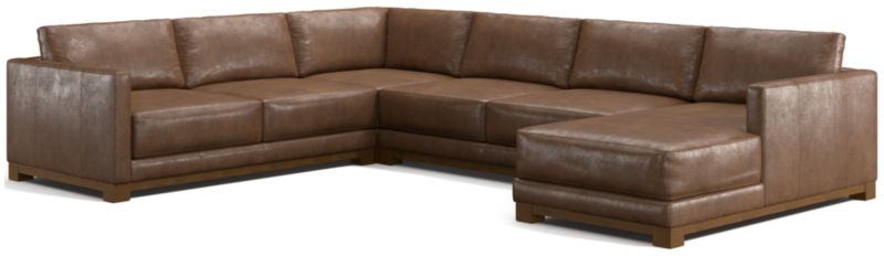 Gather Deep Wood Base Leather 4-Piece Corner Sectional Sofa with Chaise Lounge - image 0 of 7