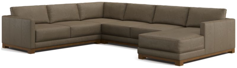 Gather Deep Wood Base Leather 4-Piece Corner Sectional Sofa with Chaise Lounge - image 0 of 7