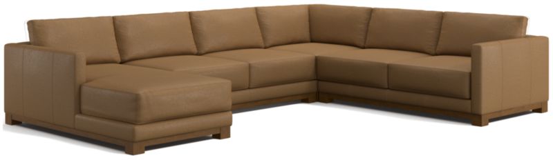 Gather Deep Wood Base Leather 4-Piece Corner Sectional Sofa with Chaise Lounge - image 0 of 7