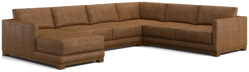 Gather Deep Wood Base Leather 4-Piece Corner Sectional Sofa with Chaise Lounge - image 0 of 7