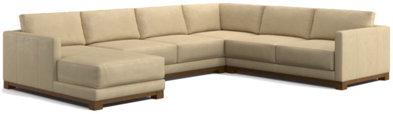 Gather Deep Wood Base Leather 4-Piece Corner Sectional Sofa with Chaise Lounge - image 0 of 7