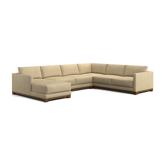 Gather Deep Wood Base Leather 4-Piece Corner Sectional Sofa with Chaise Lounge