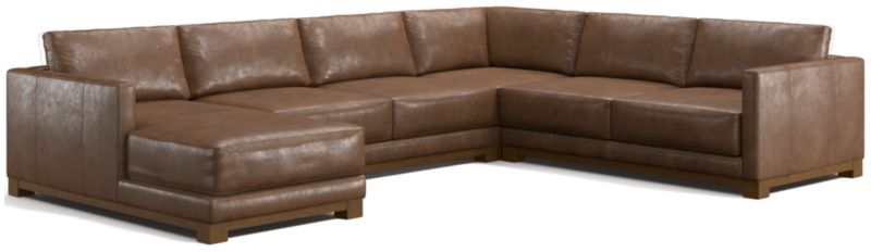 Gather Deep Wood Base Leather 4-Piece Corner Sectional Sofa with Chaise Lounge - image 0 of 7