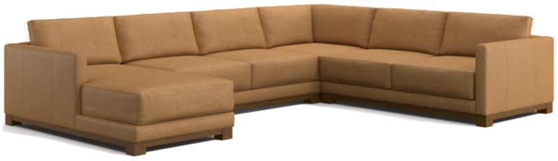 Gather Deep Wood Base Leather 4-Piece Corner Sectional Sofa with Chaise Lounge - image 0 of 7